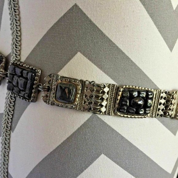 Vintage!  Denaive~Silver Metal w/Black Stones Link Belt~28\